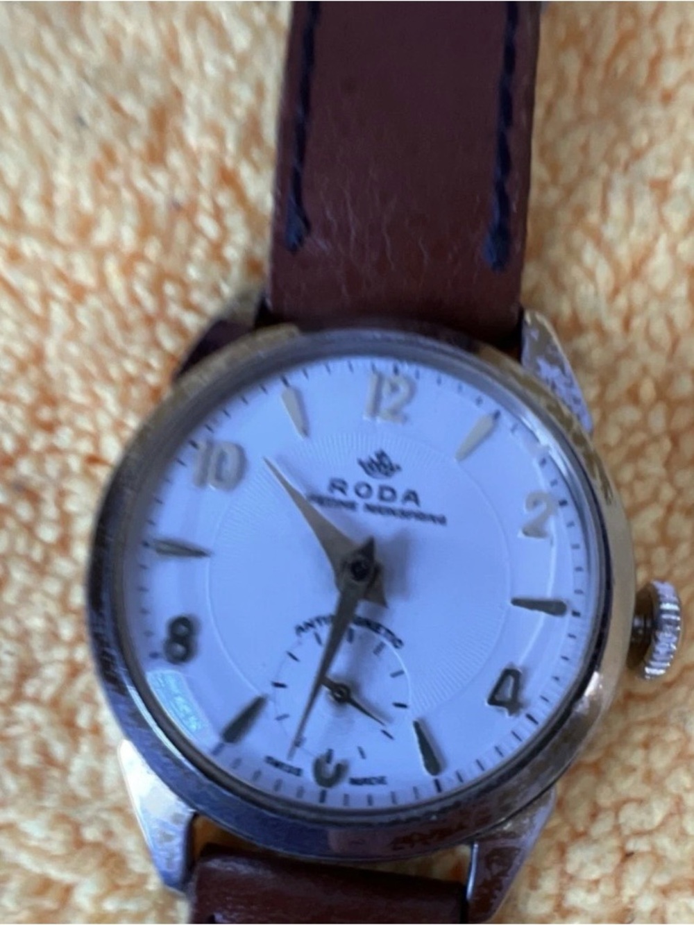 Roda Stainless Steel Case Watch with Brown Leather Strap